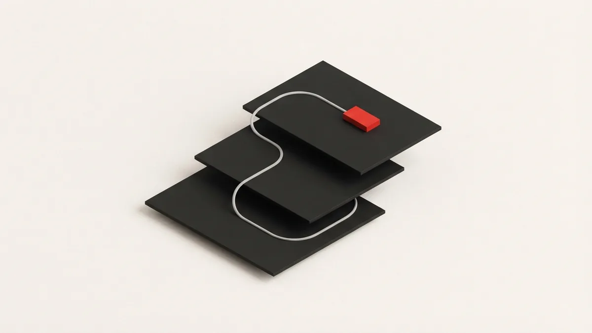 A payment moving through bank stages Layered geometric planes show an electronic payment moving between bank stages