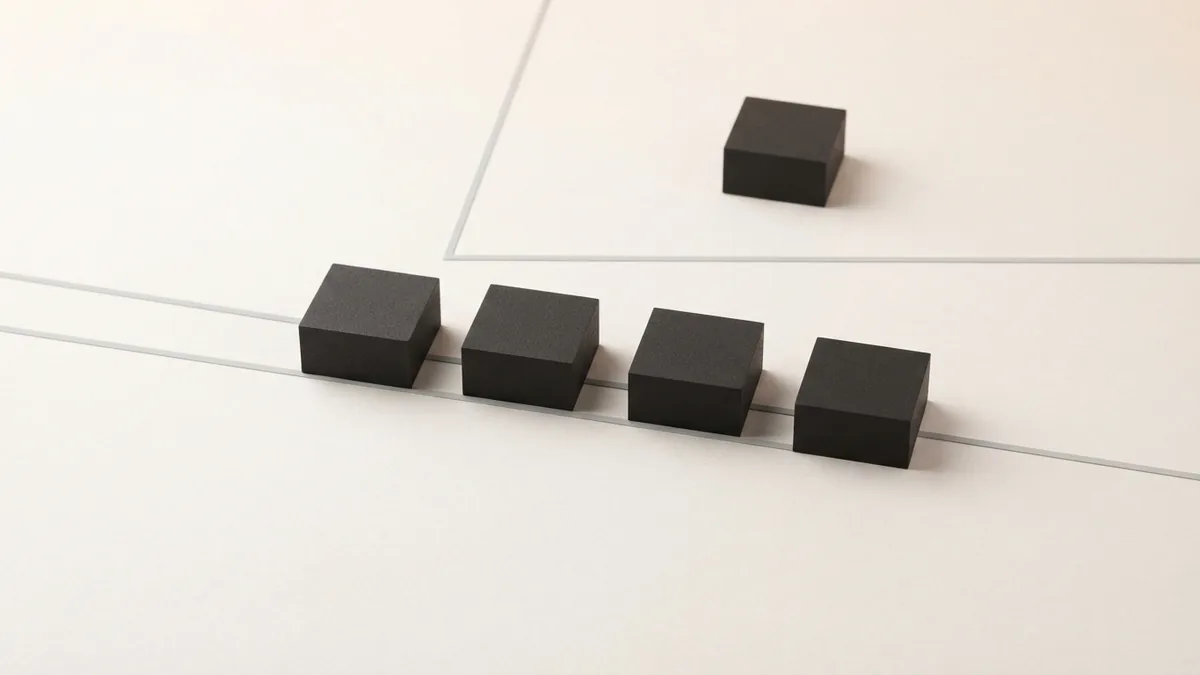 Funds waiting behind a review boundary Geometric blocks and a boundary suggest funds waiting during a payment review