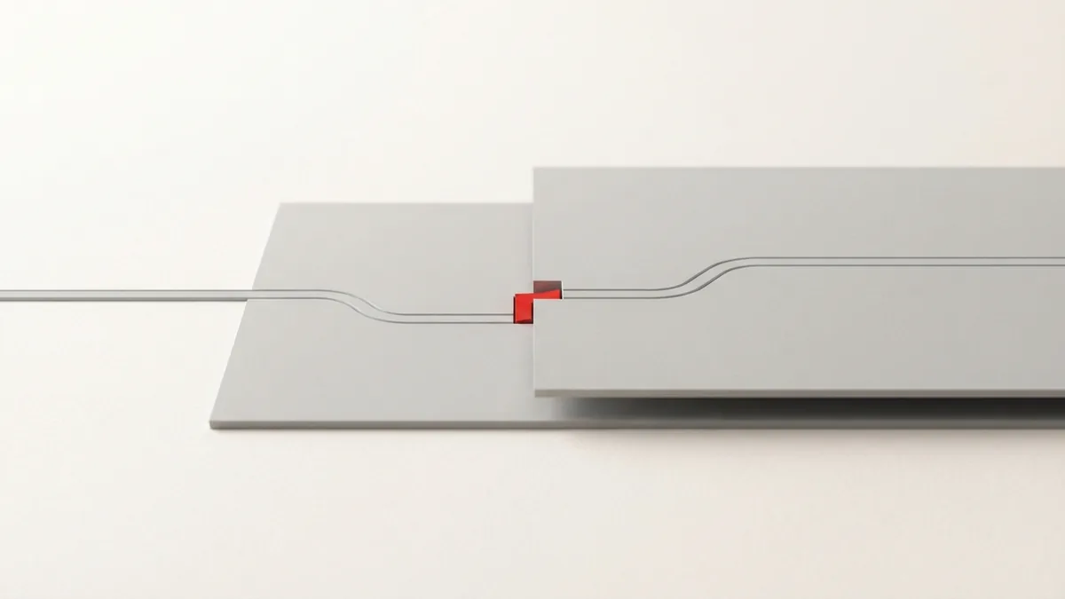 A narrow route crossing a threshold between planes to suggest payment delays and checks