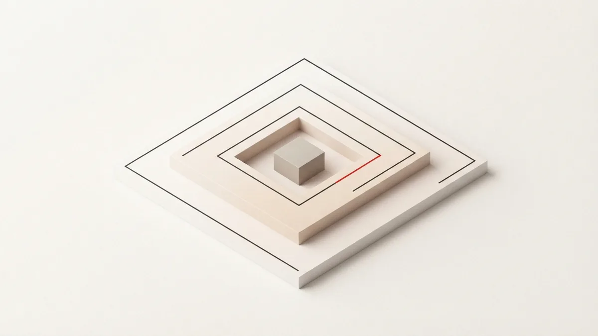 Nested geometric panels represent safeguards around sensitive vendor payment details
