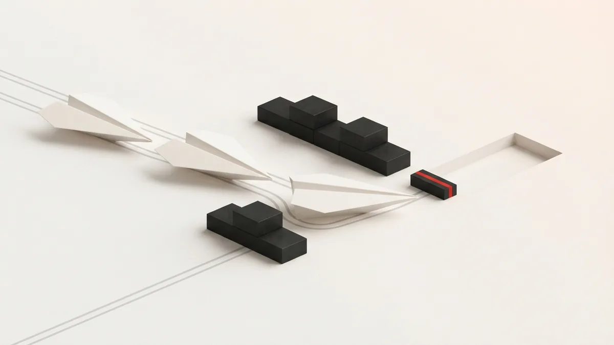 Aligned paper planes suggest a simple, orderly process for ACH vendor onboarding