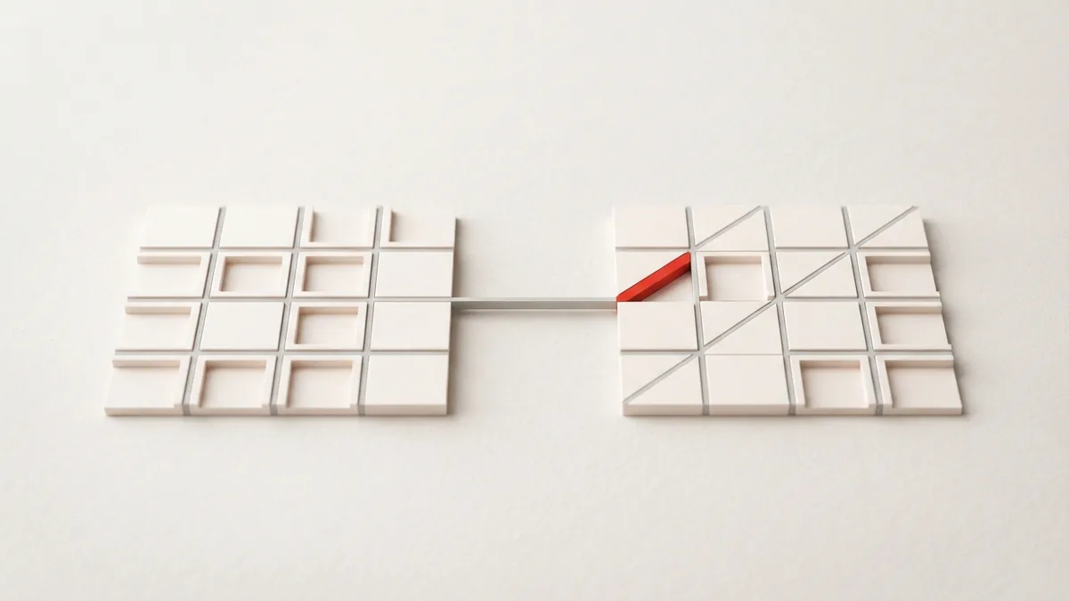 Two tax systems linked by one bridge Separated modular grids joined by a bridge representing different tax systems
