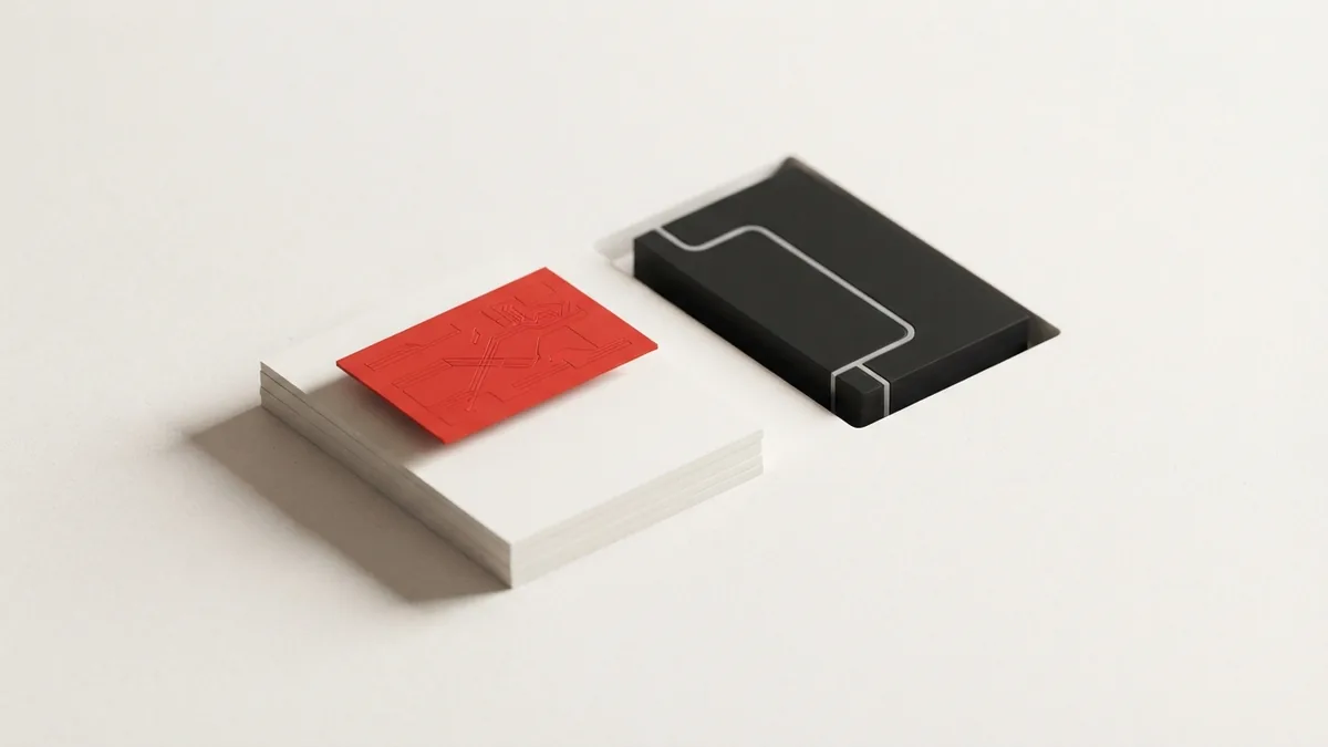 Stacked matte cards and a tray representing business VAT records and credits