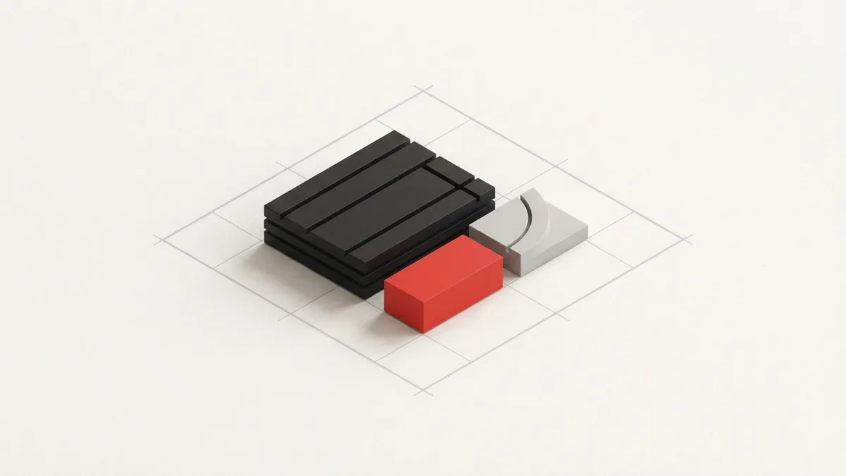 Simple equipment forms arranged on a grid to suggest business asset assessment