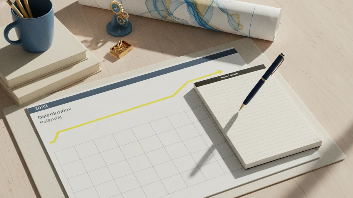 Calendar planning setup showing time management for business tax filing
