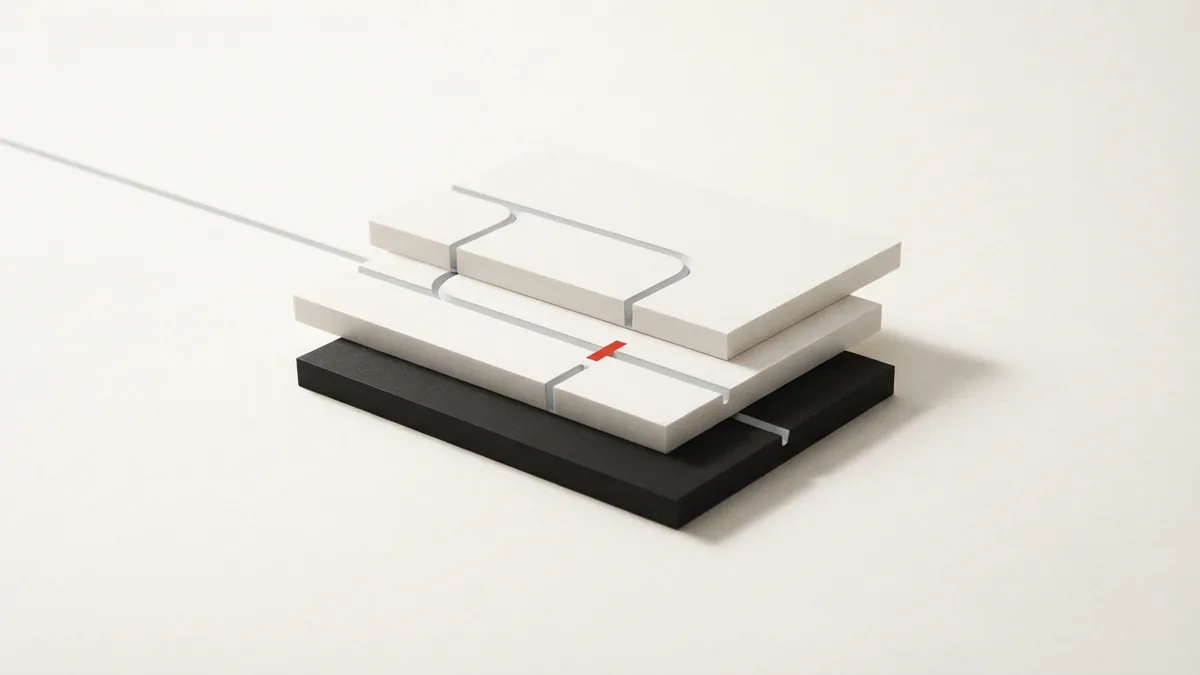 Stacked paper layers connected by a fine line suggest VAT moving through a supply chain