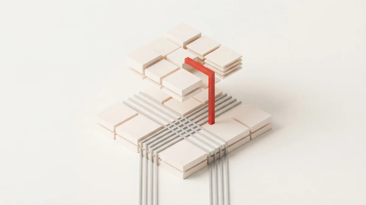 Modular blocks and linked rails represent nexus checks and tax compliance
