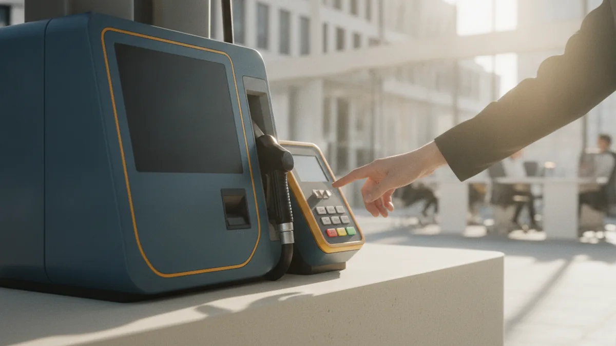 Fuel pump payment reader prepared for card and mobile payments.