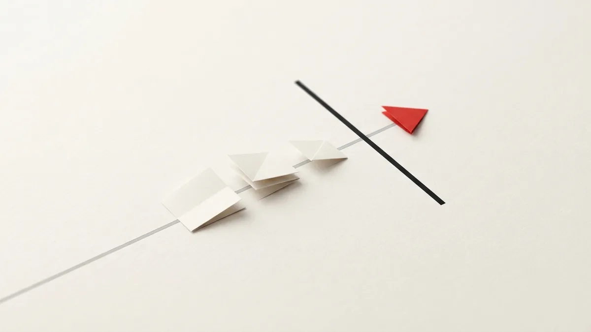 A payment path approaching its cutoff Layered paper planes show a payment path reaching a narrow due-date boundary