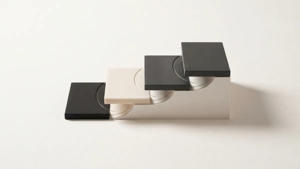 Balanced abstract slabs representing leading payment providers and connected sales channels