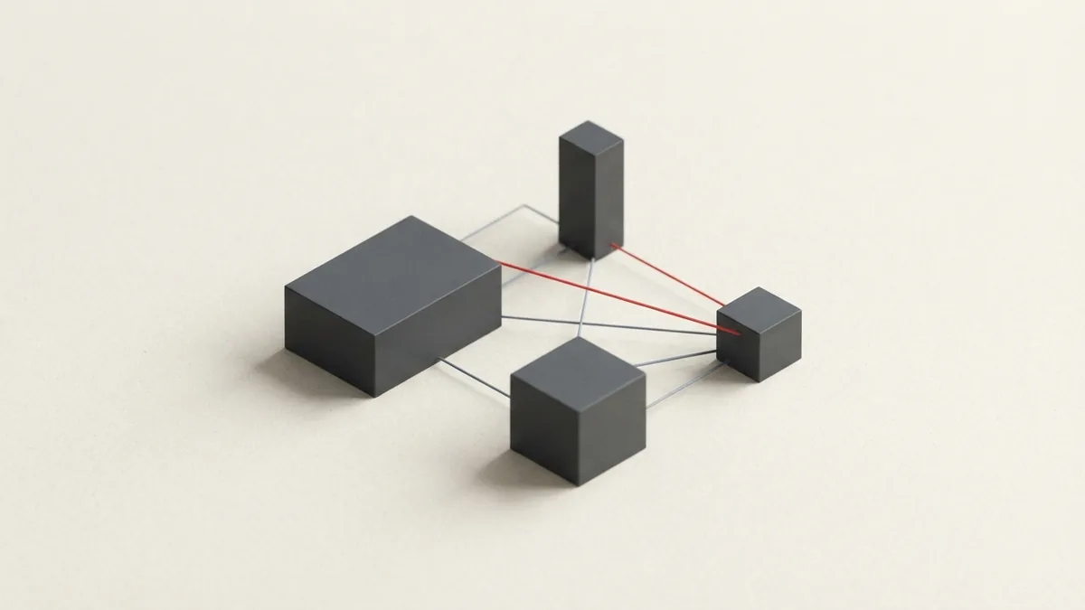 The parties in a card payment Four connected geometric forms represent the customer, merchant, banks, and network
