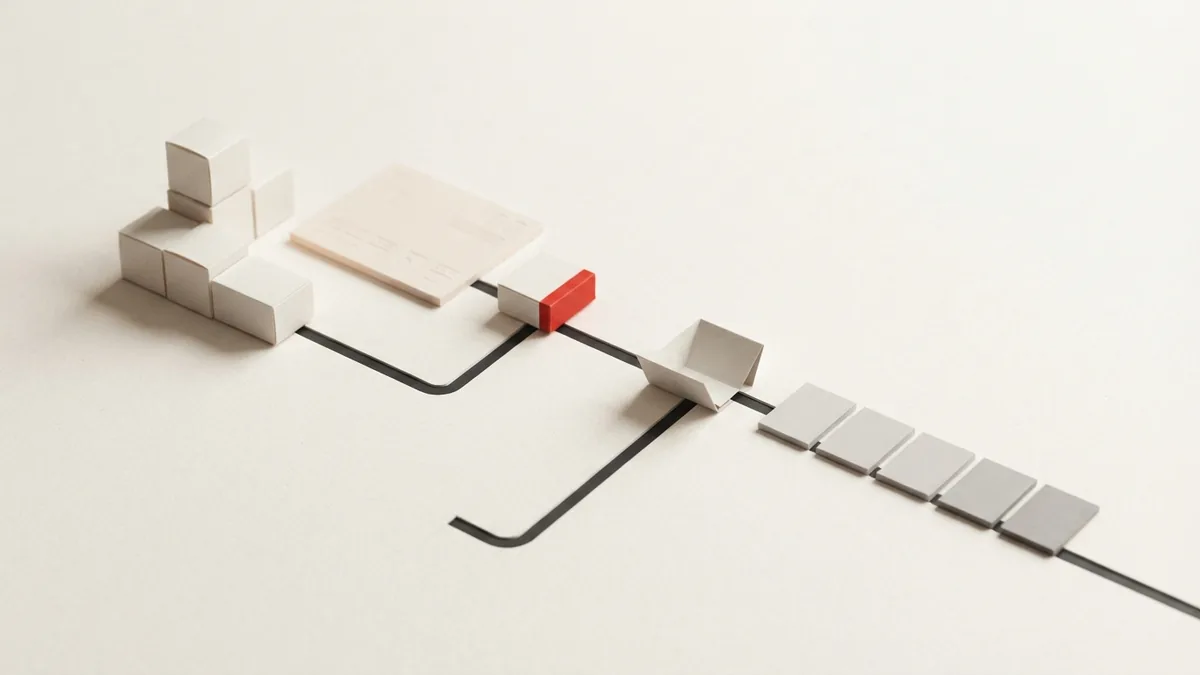 Modular paper blocks connected by a path represent shared EU VAT rules across markets