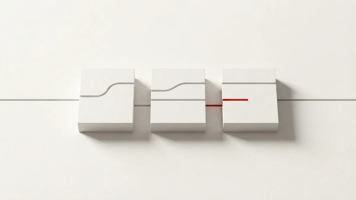 Steps along the payment route Fine routed lines pass through geometric blocks to suggest payment processing steps