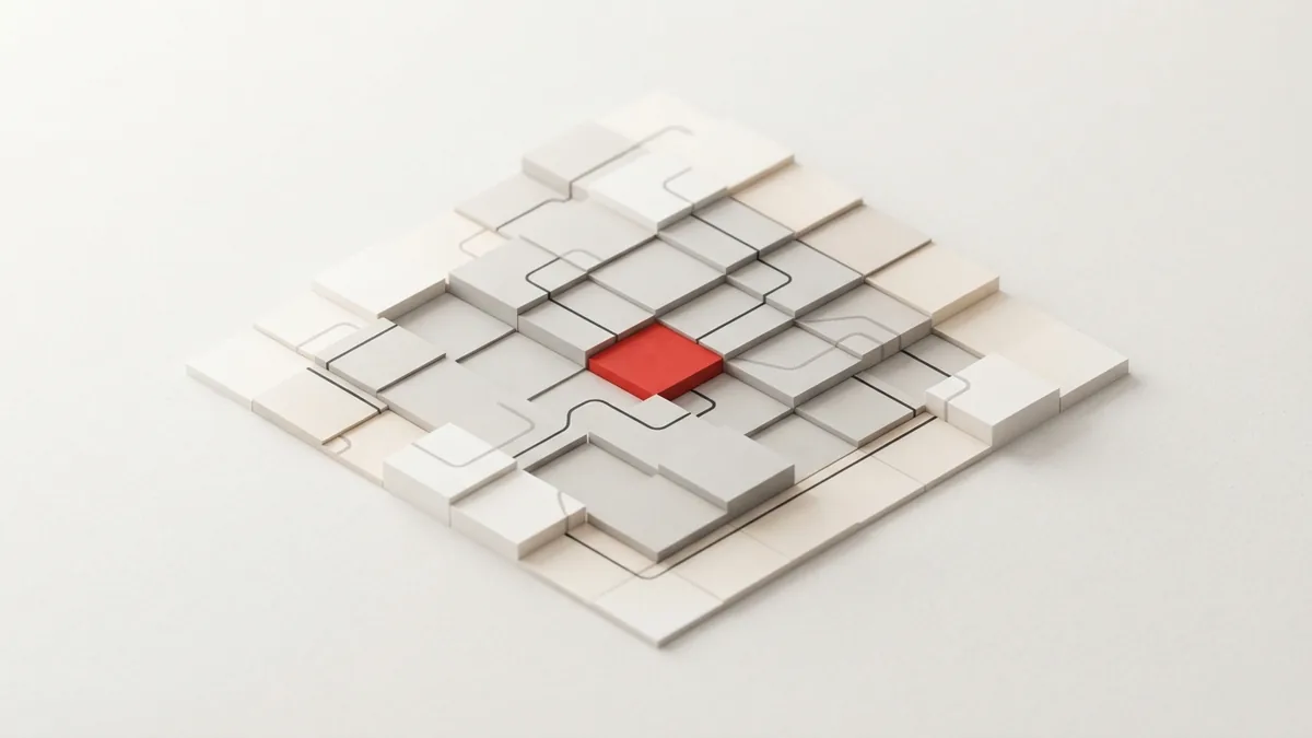 Stepped paper grid and routed lines symbolising online VAT support tools