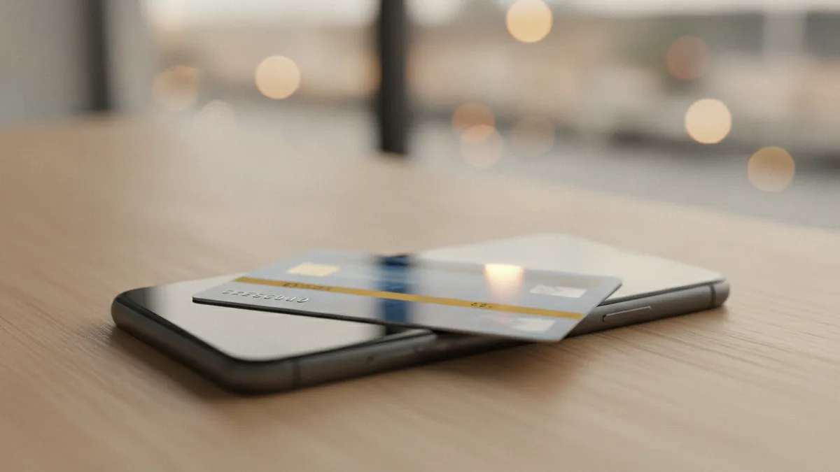 Card and smartphone setup representing online payment risk monitoring
