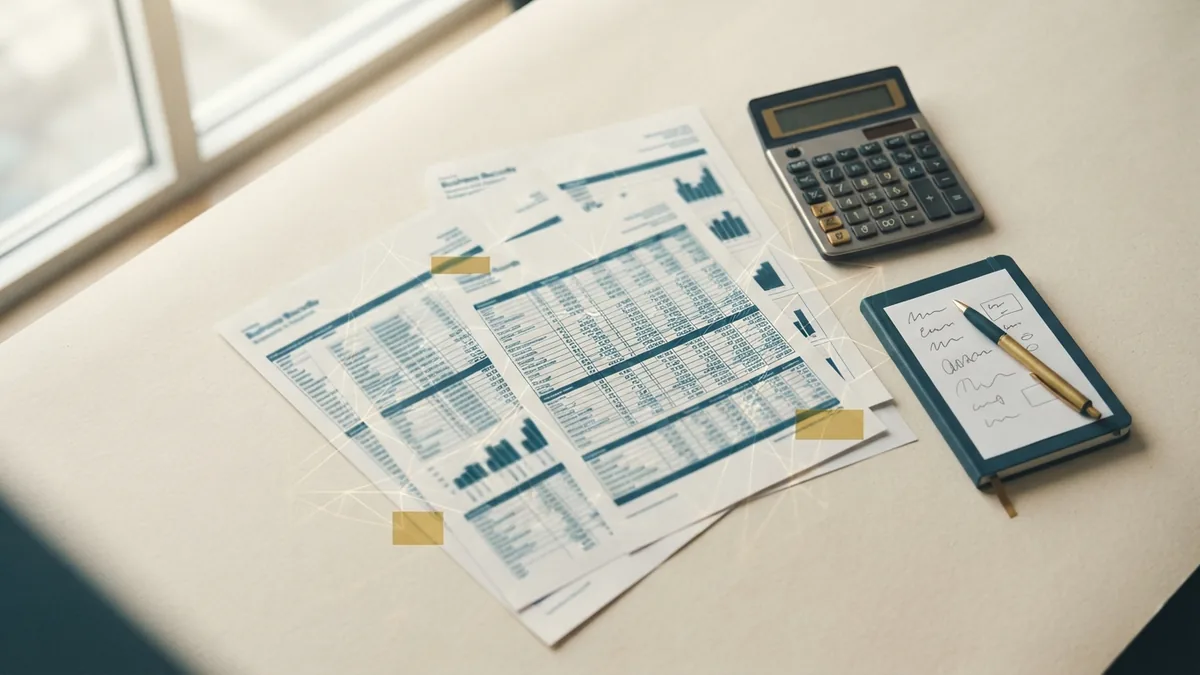 Checking VAT records Close view of VAT records beside a calculator for checking business tax details