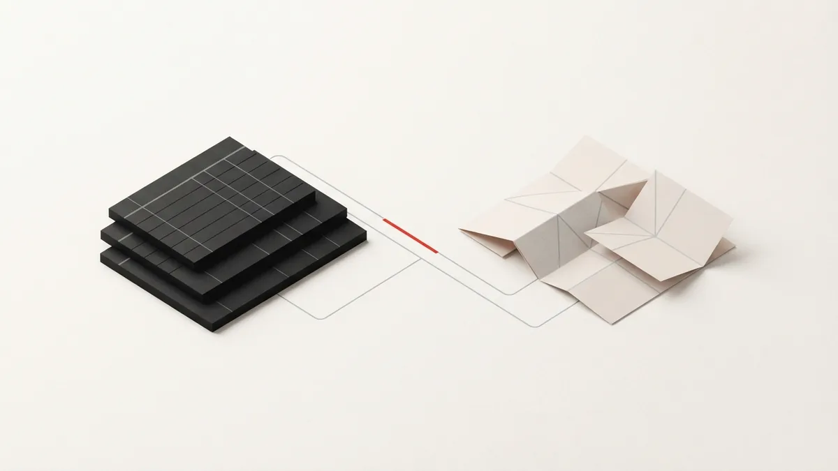 Organised VAT return filing Aligned geometric slabs represent sales, costs, and German VAT return filing