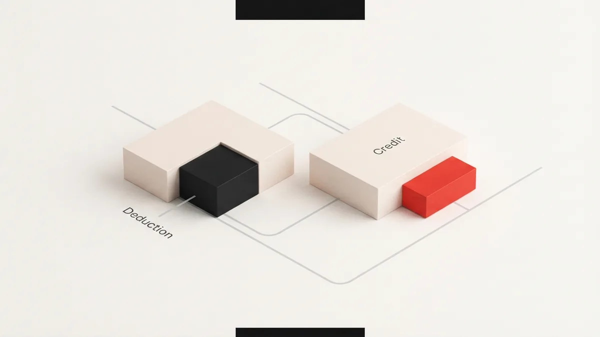 Credits and deductions concept Geometric slabs and blocks showing the contrast between business credits and deductions