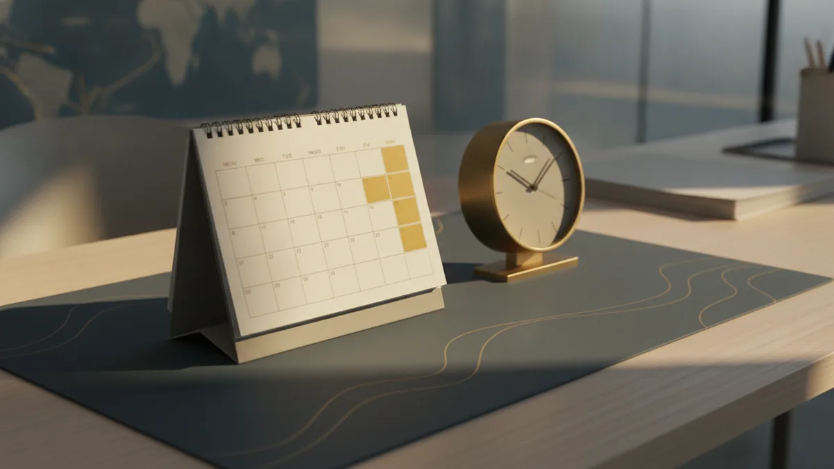 Calendar and clock representing one to three business day ACH settlement