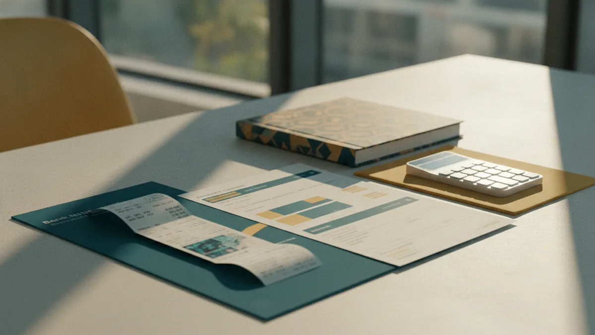 Receipt, bank statement, and court case papers arranged for payment tracking