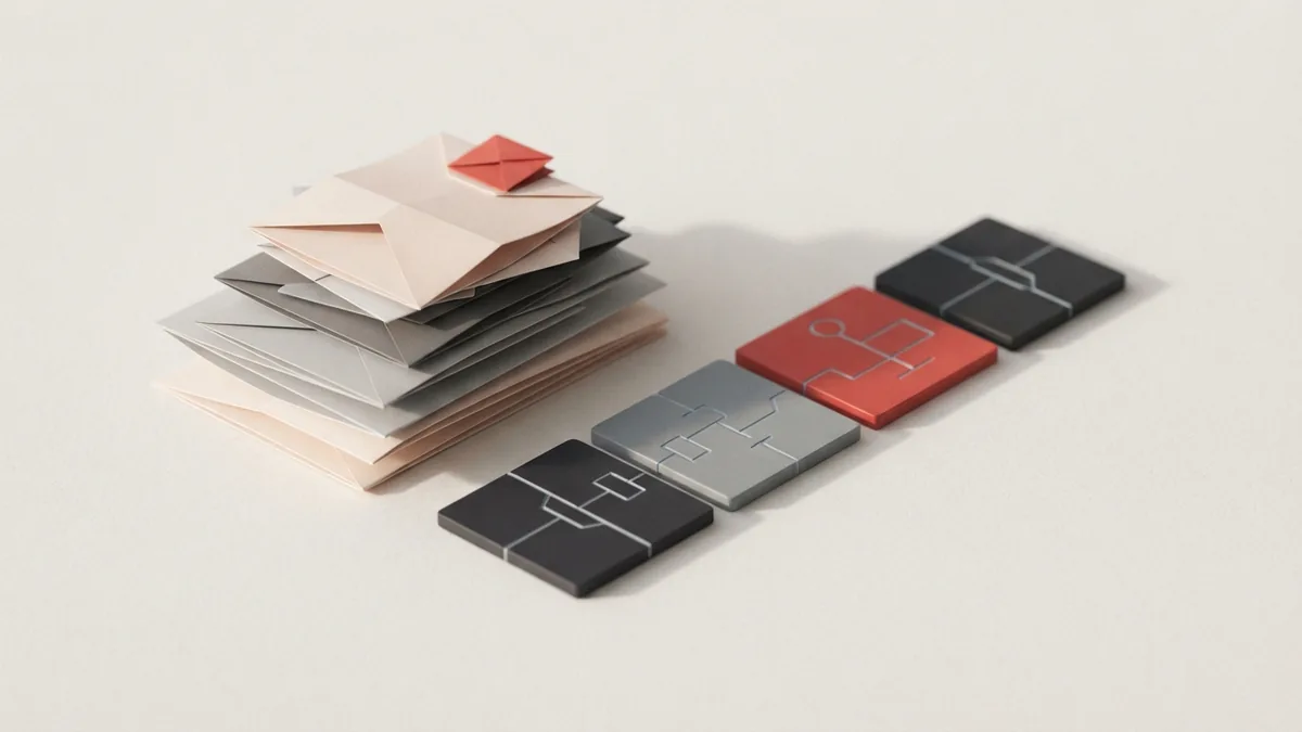 Folded papers and ordered tiles show the steps in a VAT refund claim
