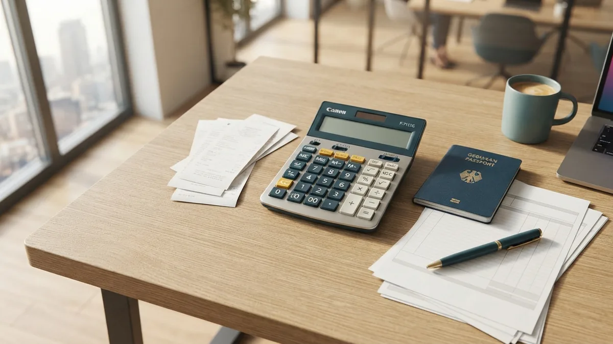 Calculator and receipts showing a planned VAT refund estimate