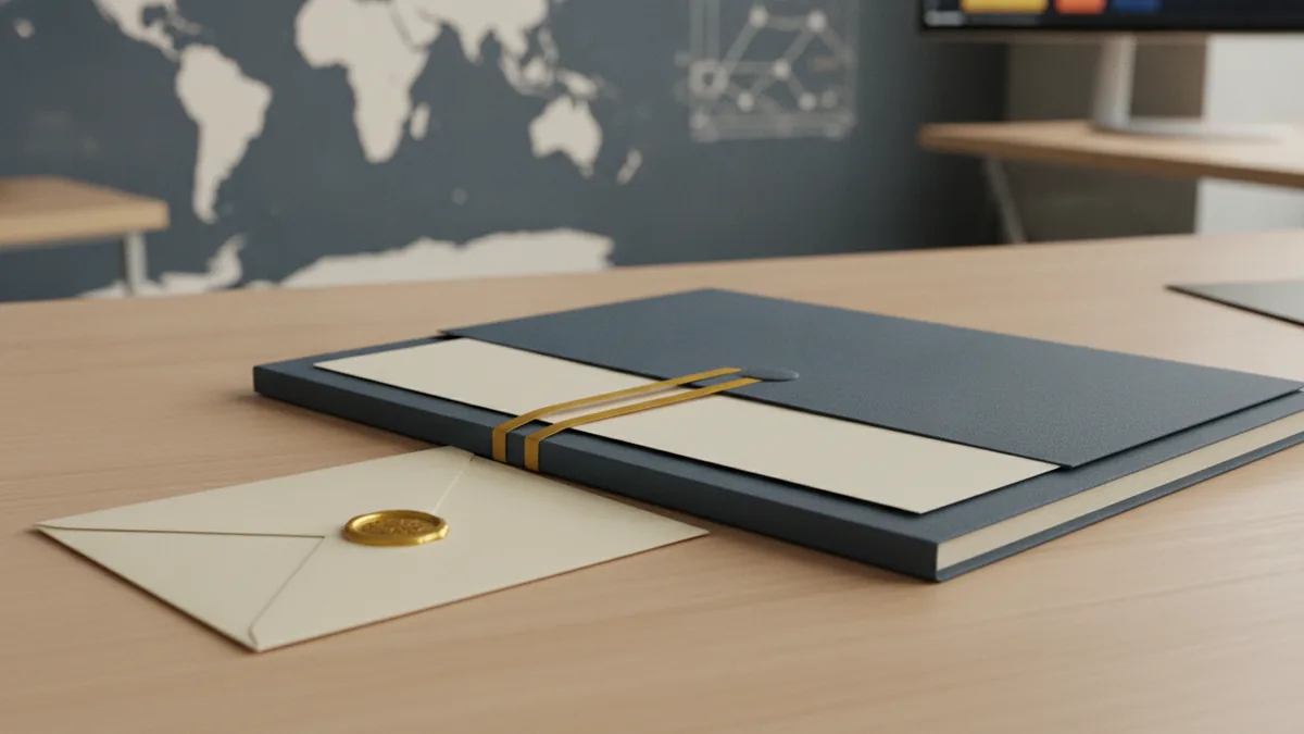 Entity status letter for third parties Official envelope and folder for entity status verification.