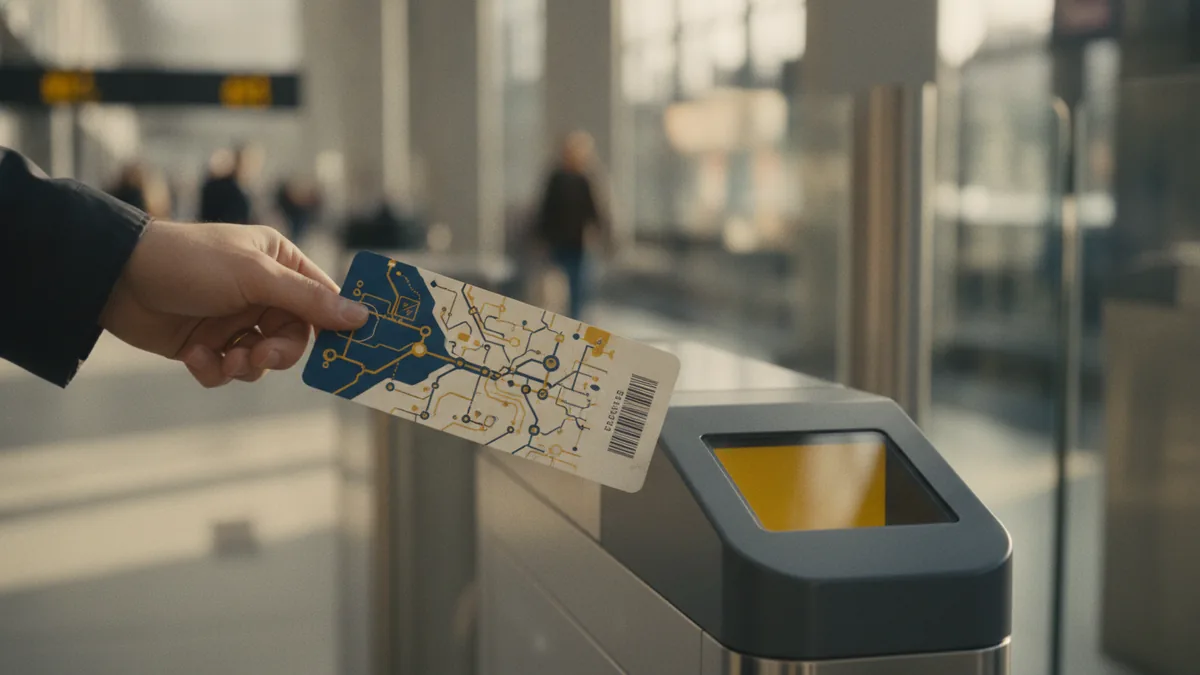 Close view of a commuter holding a train ticket at a UK station