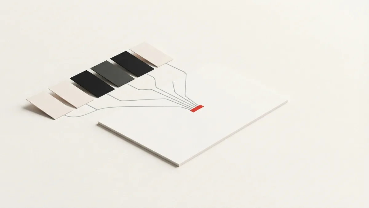 Search paths through company records Aligned blank cards and routed lines represent searching company records for an EIN