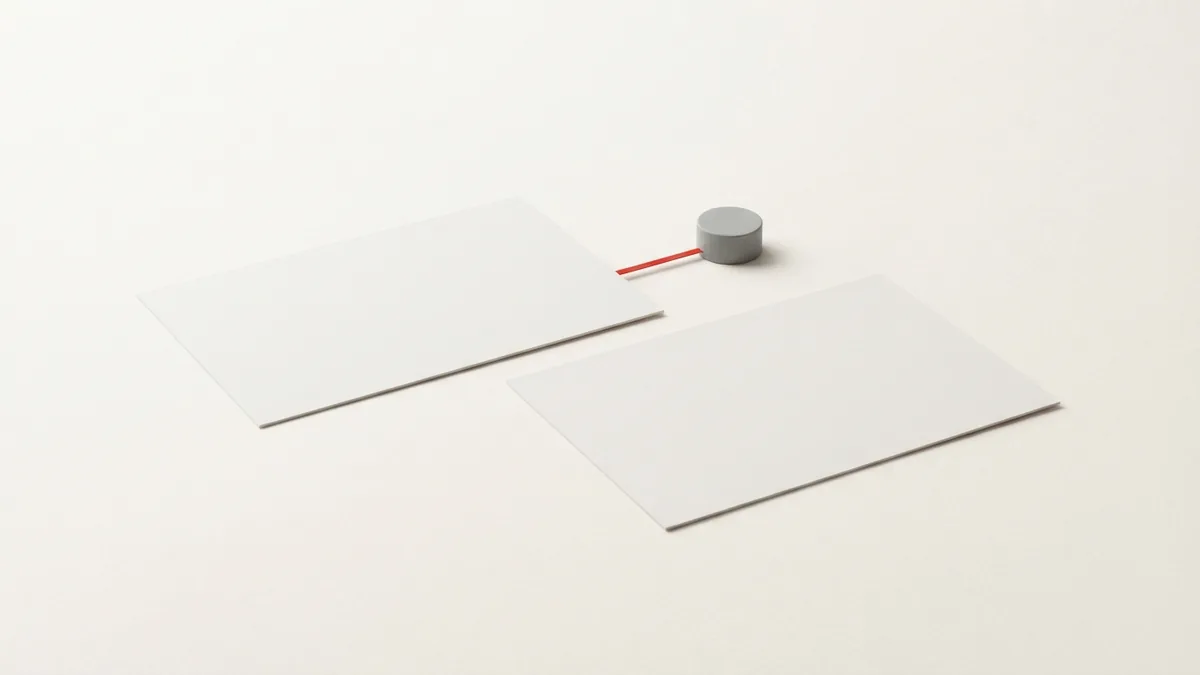 Paper sheets linked for a result check Blank paper sheets linked by a fine line to suggest checking a monthly result