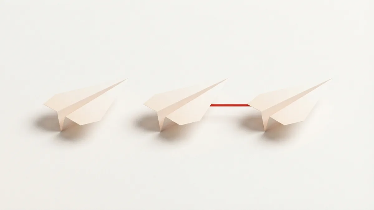 Aligned paper planes and a routed line suggest orderly multi-currency payment operations