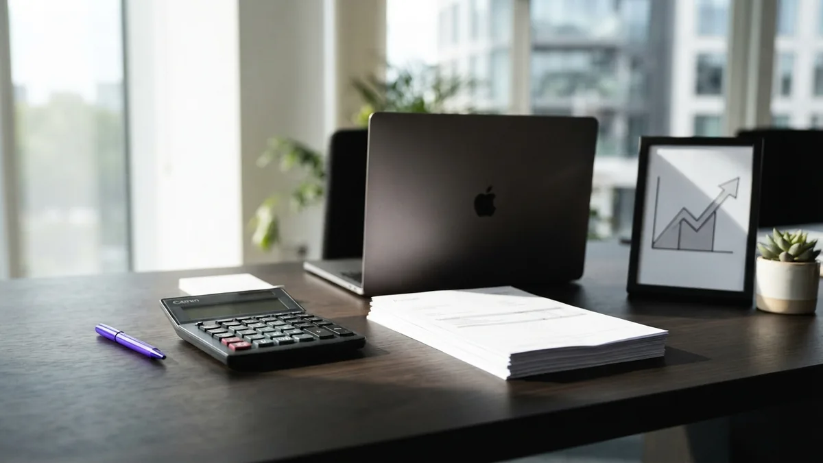 Small business owner’s desk showing GST turnover tracking and records