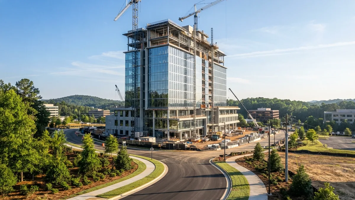 North Carolina commercial growth New commercial building under construction in a North Carolina business park