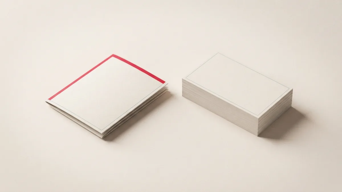 Folded paper and blank cards arranged to suggest a clear, orderly refund request