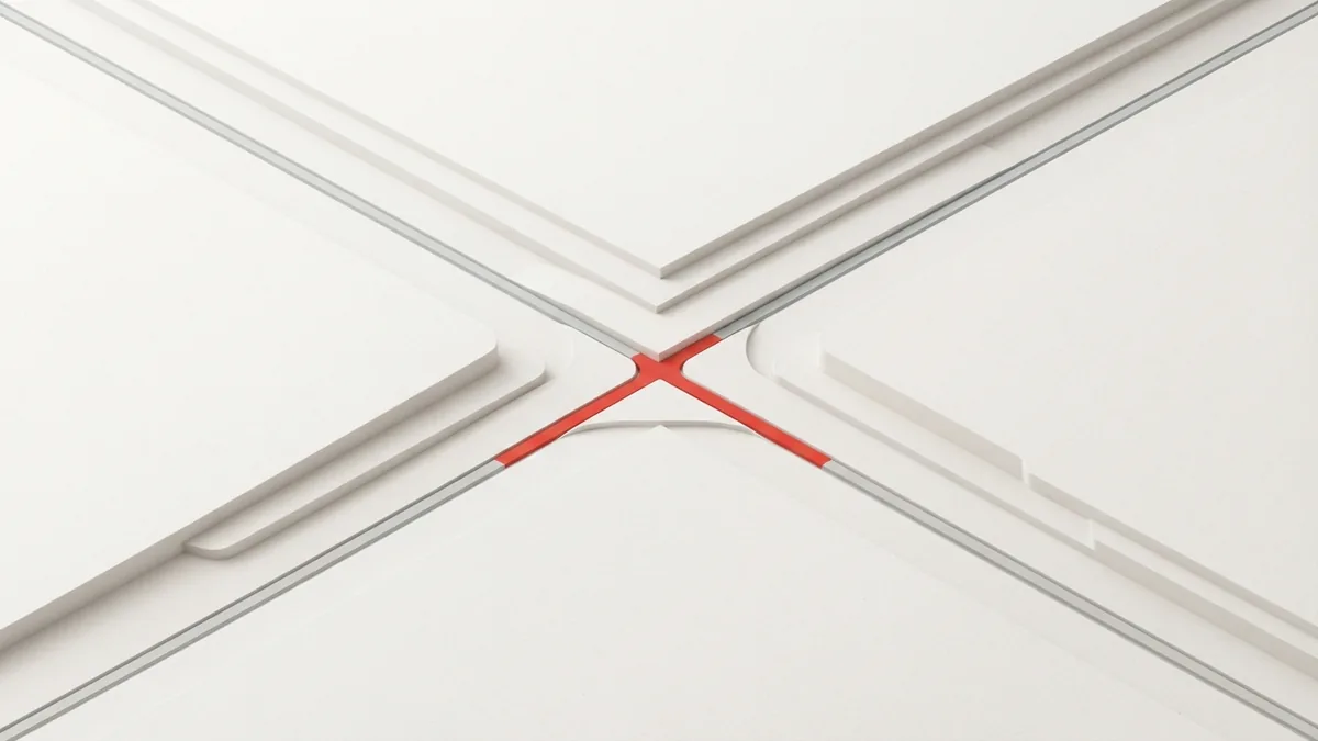 Geometric payment paths narrowing toward one secure route with a calm neutral palette