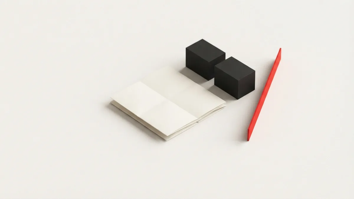 Folded paper and ordered geometric blocks evoke the records needed for tax setup