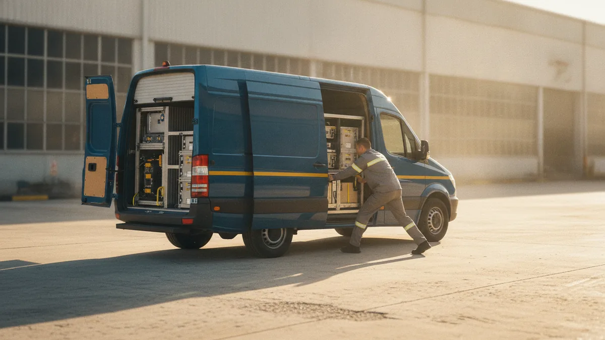 Technician unloading equipment to meet placed-in-service timing