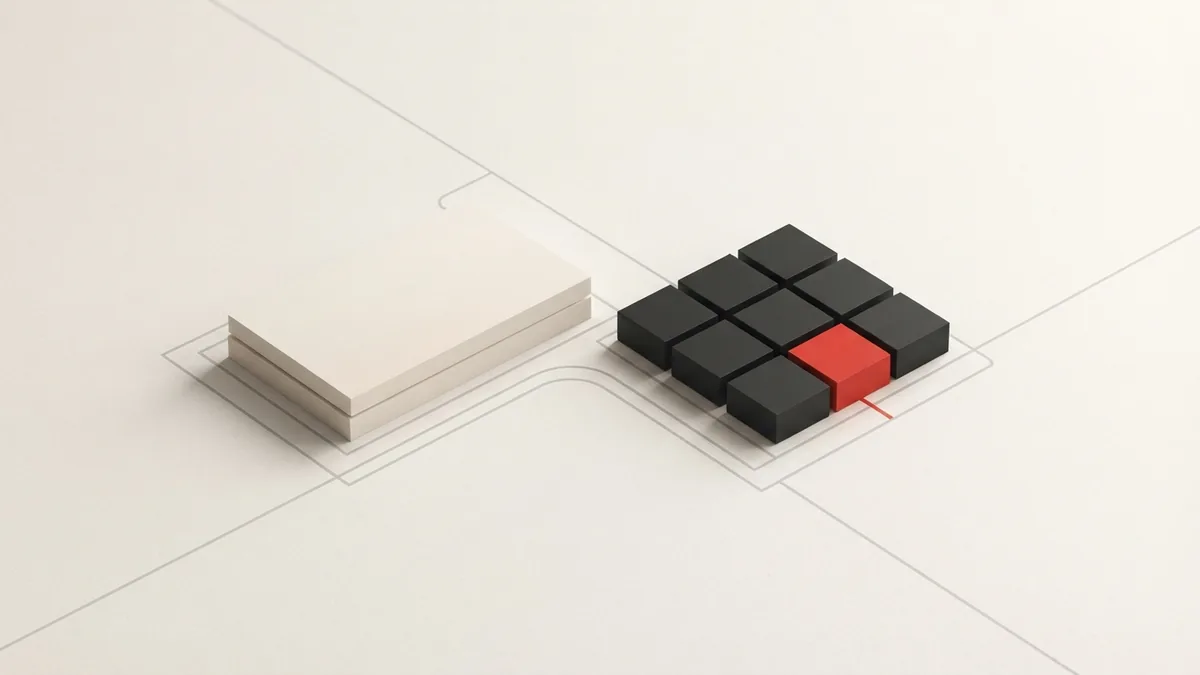 Geometric forms for everyday payments Modular cream blocks and stacked forms representing routine euro payments