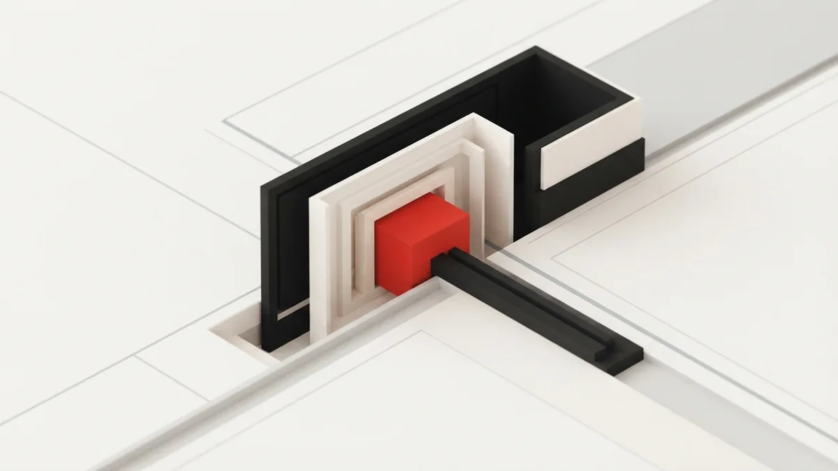 A geometric payment control threshold Geometric threshold with cream and charcoal forms representing payment checks