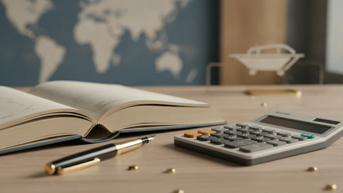Track what you owe and when Calculator and ledger on a desk representing small business tax record keeping