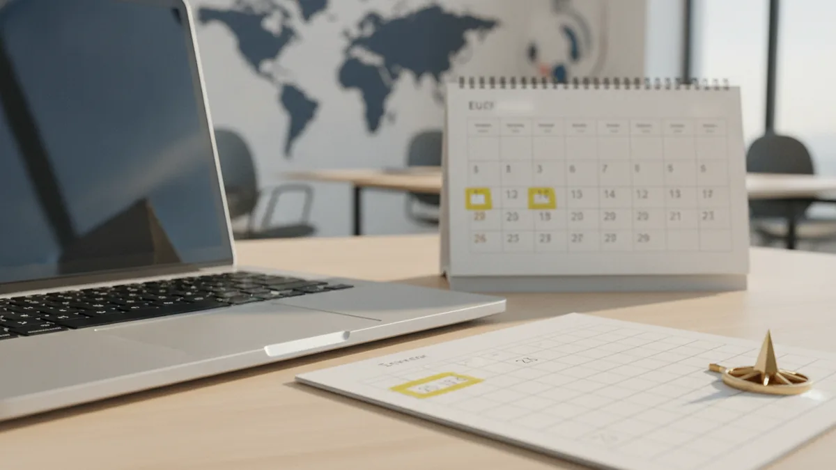 Plan around tax deadlines Calendar and checklist next to a laptop for staying on top of tax deadlines
