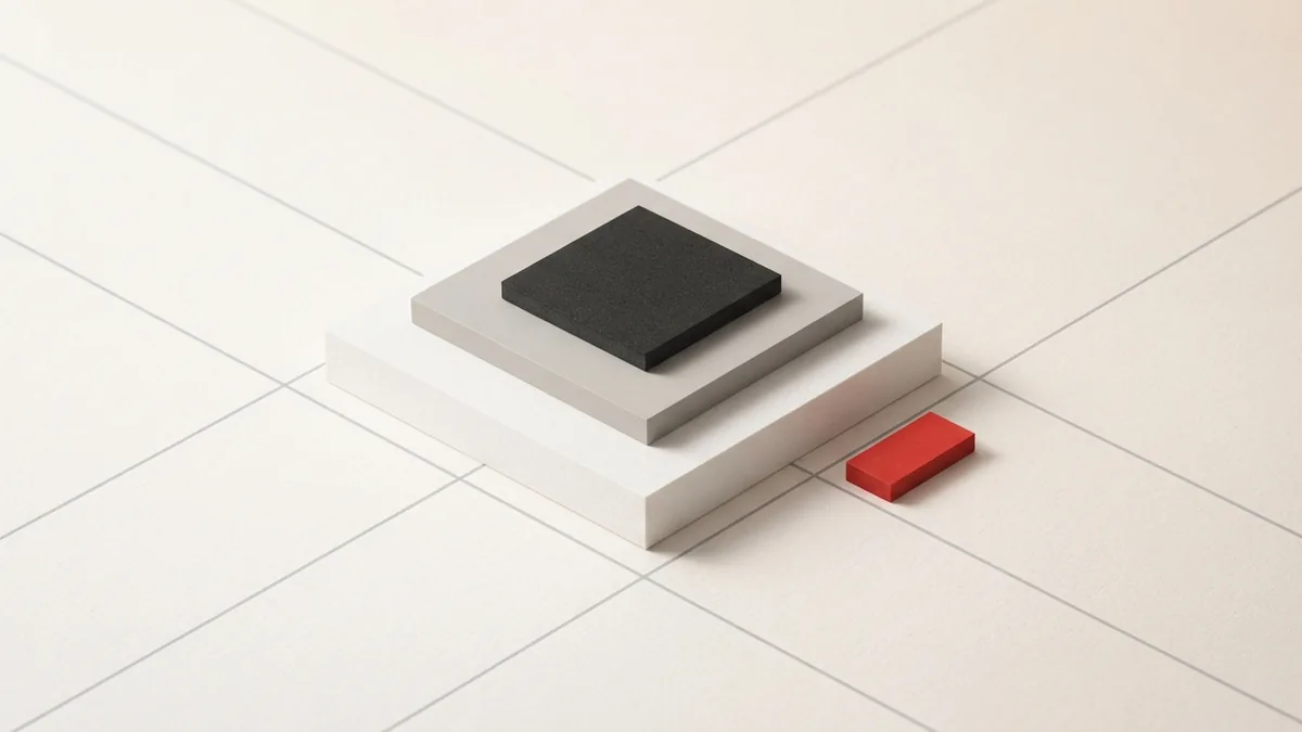 Layered paper forms and a charcoal tile representing documented small business deductions