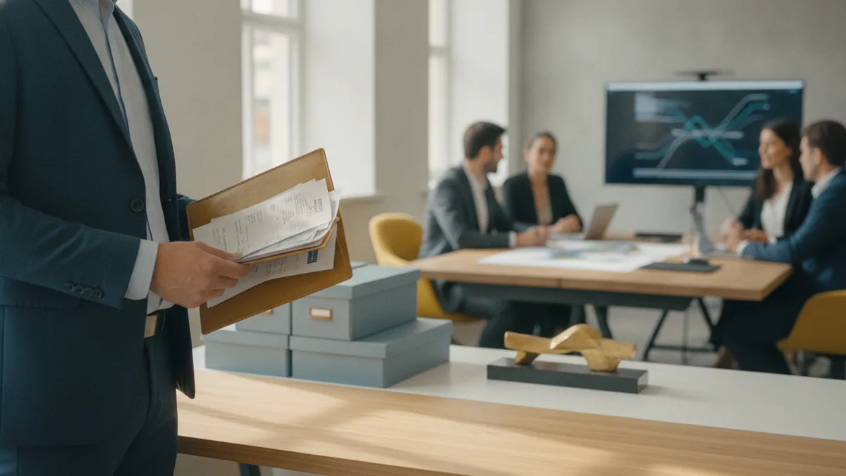 Business owner reviewing receipts and planning tax deductions.
