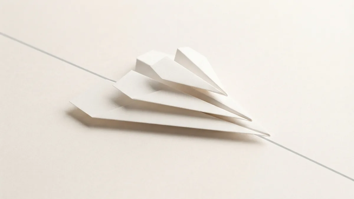 Layered paper planes and a route line representing a tourist VAT refund path
