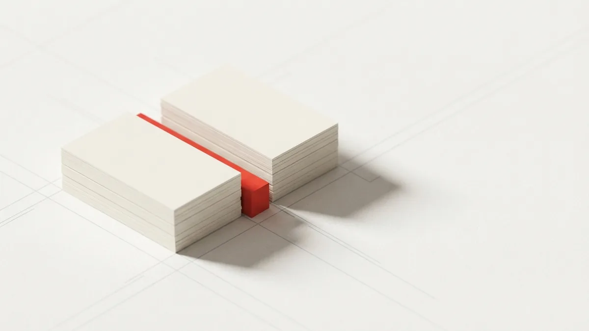 Blank card stacks arranged around a threshold to suggest refund eligibility rules