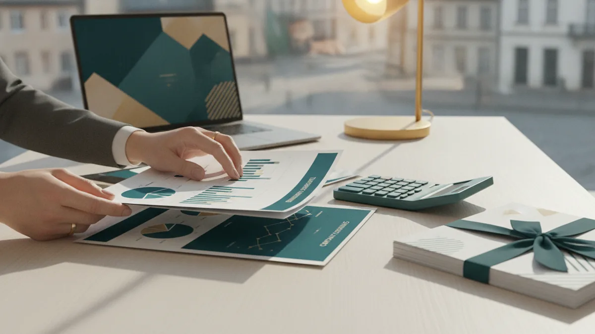 Preparing a VAT registration application Small business owner reviewing finance papers and turnover figures at a desk