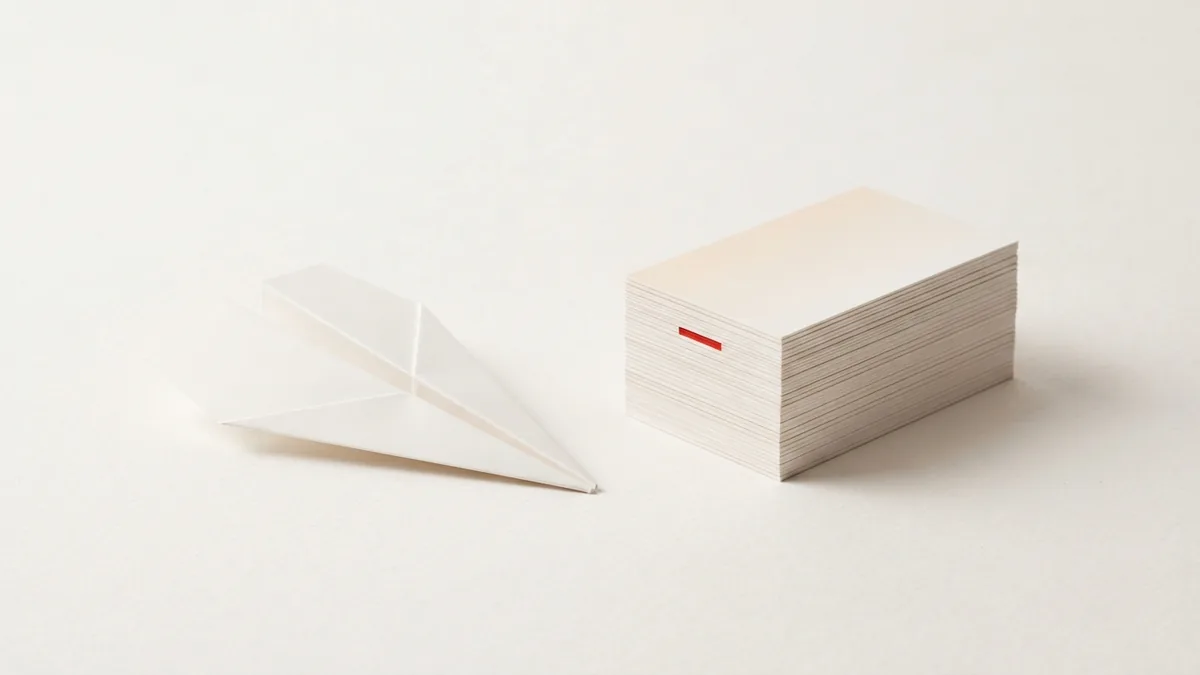 Folded paper and layered planes suggest the shift from paper checks to electronic payment