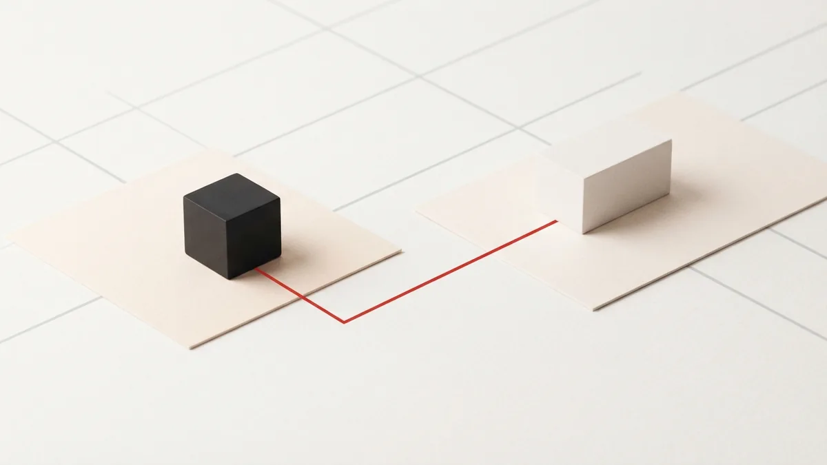Two modular blocks on separate planes joined by a route line for a business move