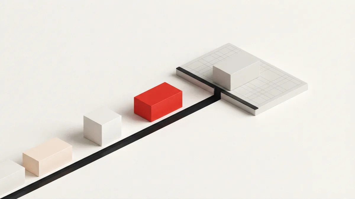 Geometric blocks follow a routed line toward a ledger plane, symbolizing taxable goods bought across state lines