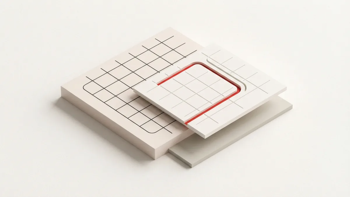 Structured VAT compliance check Layered geometric cards and routes representing orderly EU VAT compliance checks